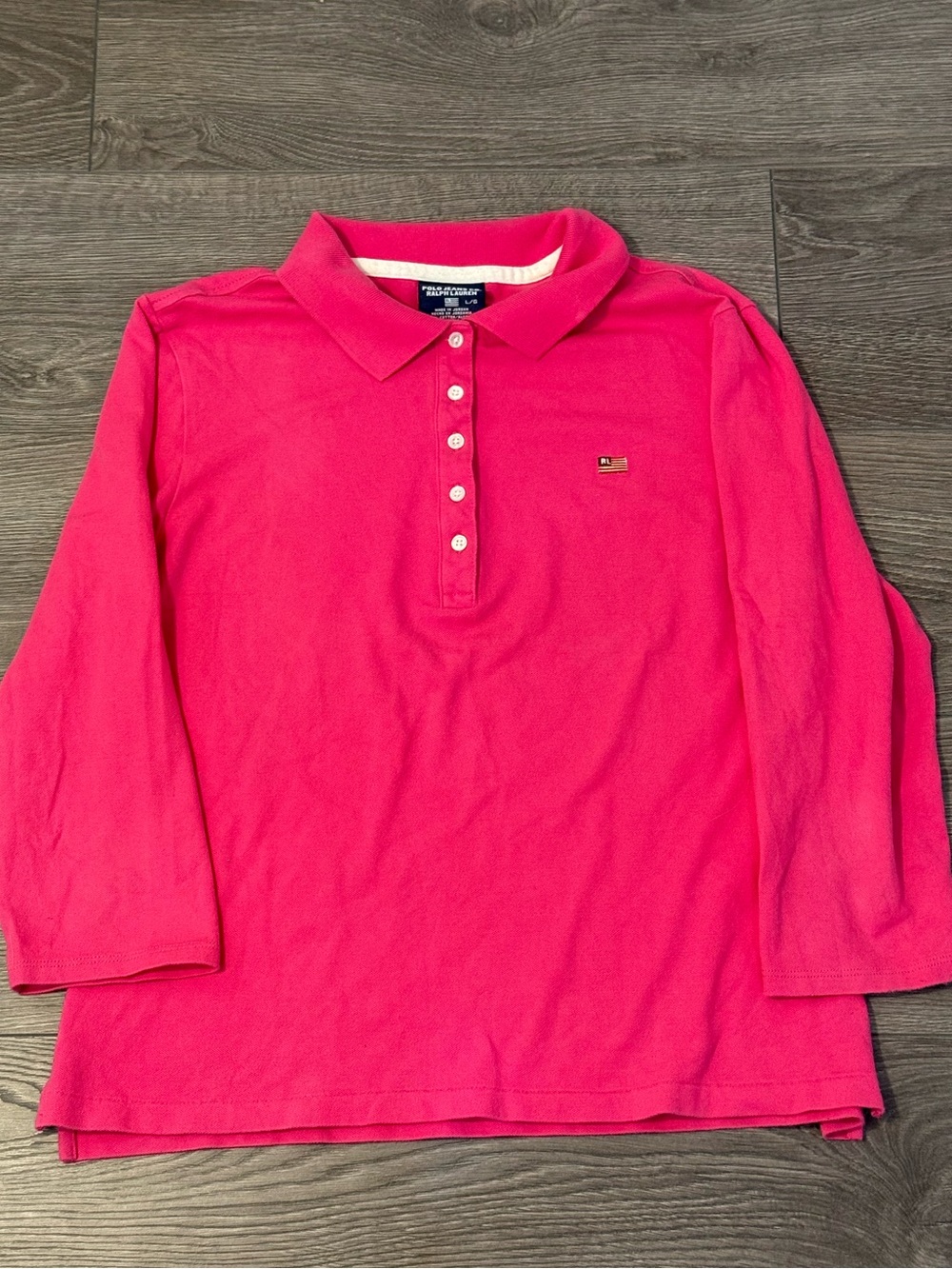 Ralph Lauren Women’s Pink Polo Long Sleeve with American flag
